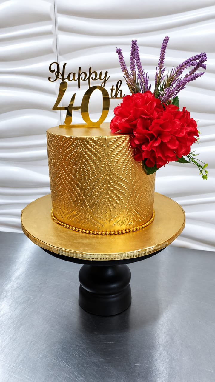 Luxury Gold Stencil Fondant Birthday Cake